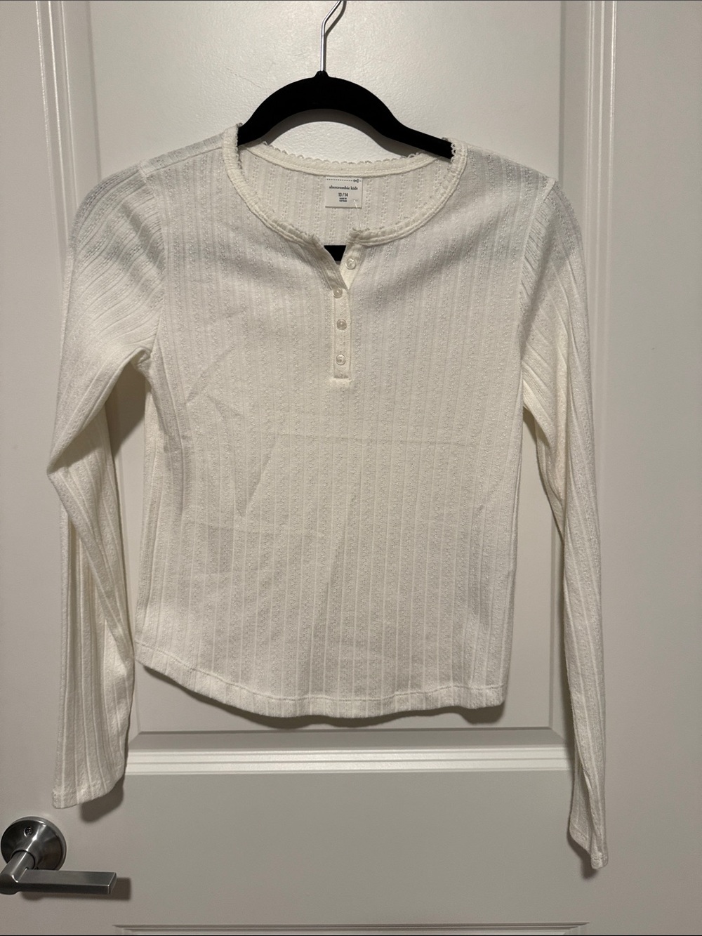 Abercrombie Kids Cream Ribbed Henley Top with Scalloped Trim